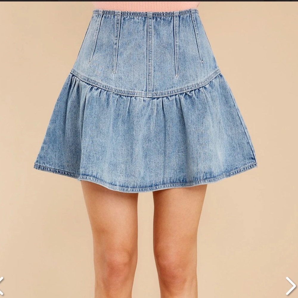 Denim Flared Mini Skirt SMALL